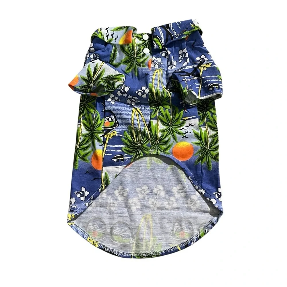 Hawaiian Beach Coconut Tree Print Dog Shirt Summer Camp Shirt Clothes (Blue, M)